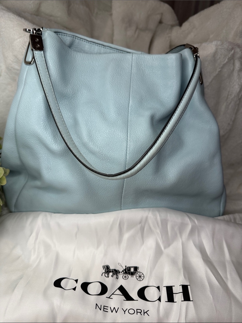 COACH Light Blue Pebbled Leather Shoulder Hobo